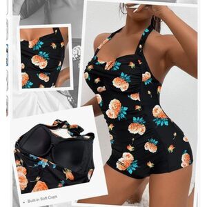 Molybell Boyleg Ruched Swimsuit with Tummy Control, Size Large NWOT